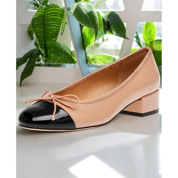Steve Madden Women's Blush & Black Cherish Round Block Heel Ballet Flats NIB - Picture 2 of 3